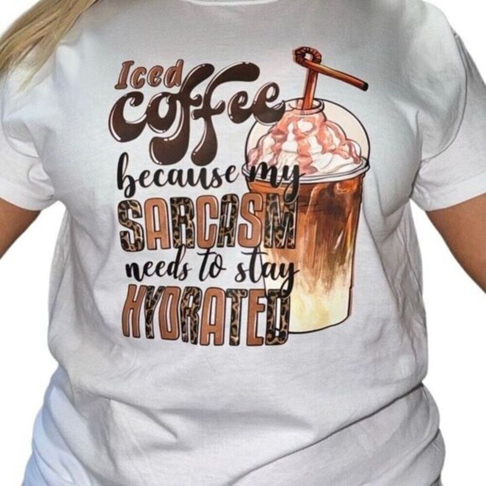 Handmade💋 Womans iced coffee tee shirt “Iced coffee Because my sarcasm needs to